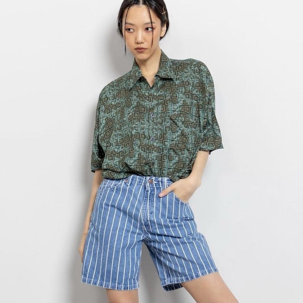 Levi's 951 90s Vintage Orange Tab "Relaxed Fit" Longline Yellow Striped Shorts - Picture 2 of 7